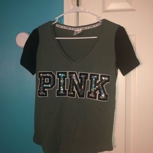 pink shirt ( green and black )